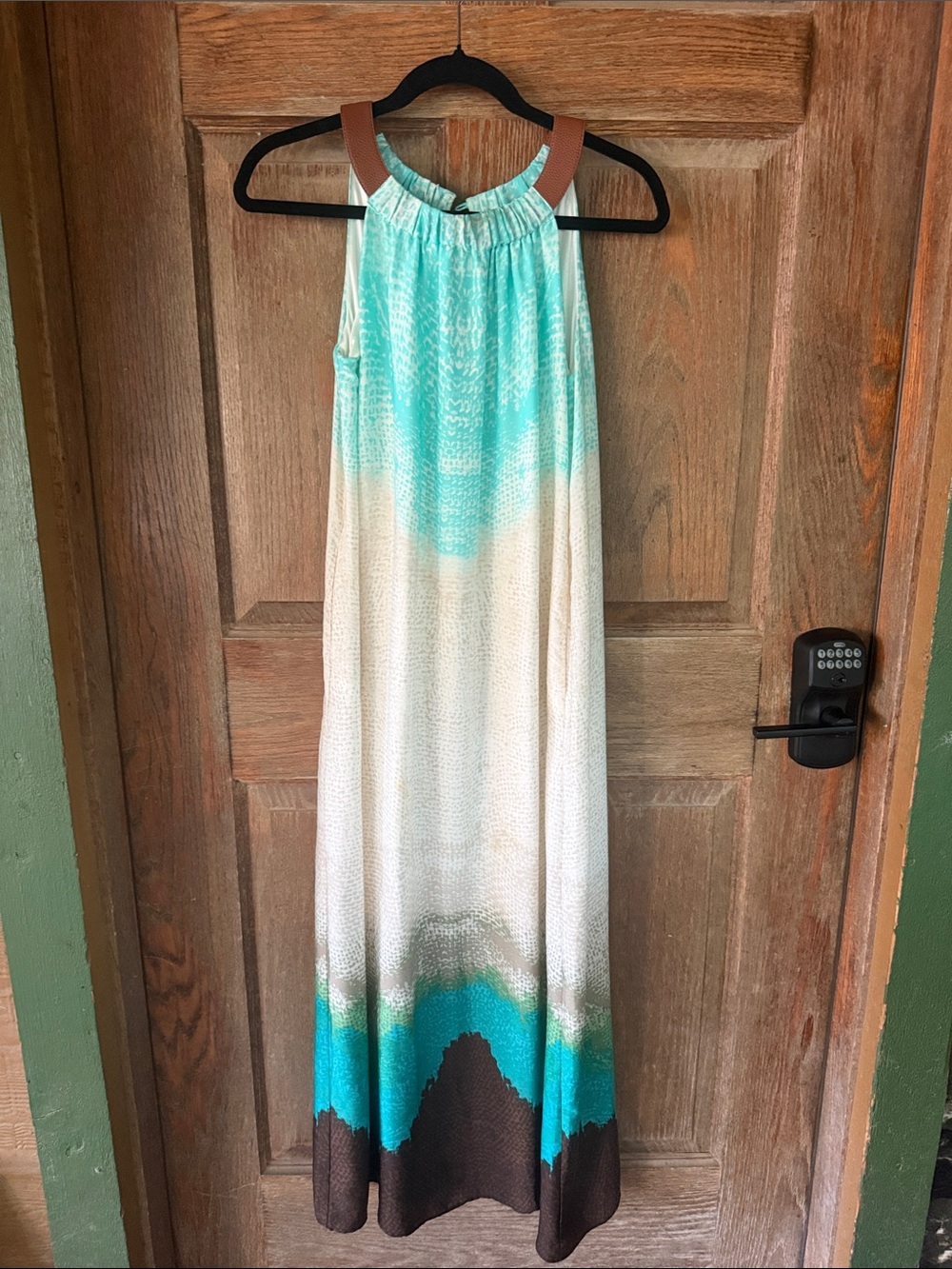 Chico's Aqua and Cream Ombre Halter Maxi Dress